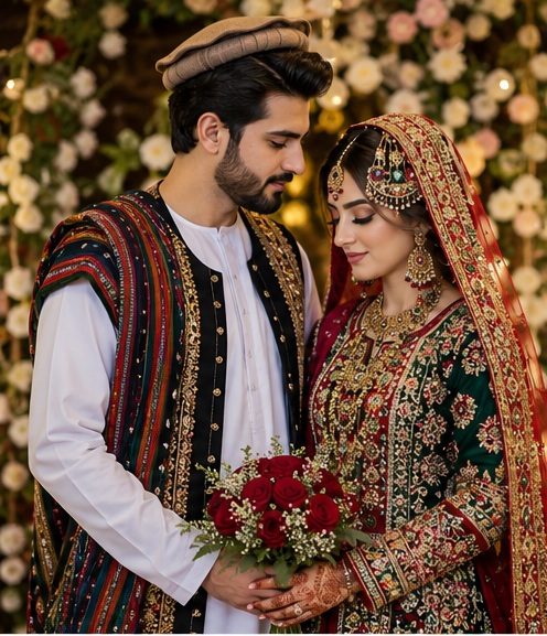 Traditional Afghan wedding couple portrait