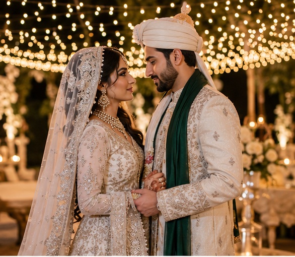 Wedding couple in elegant traditional attire