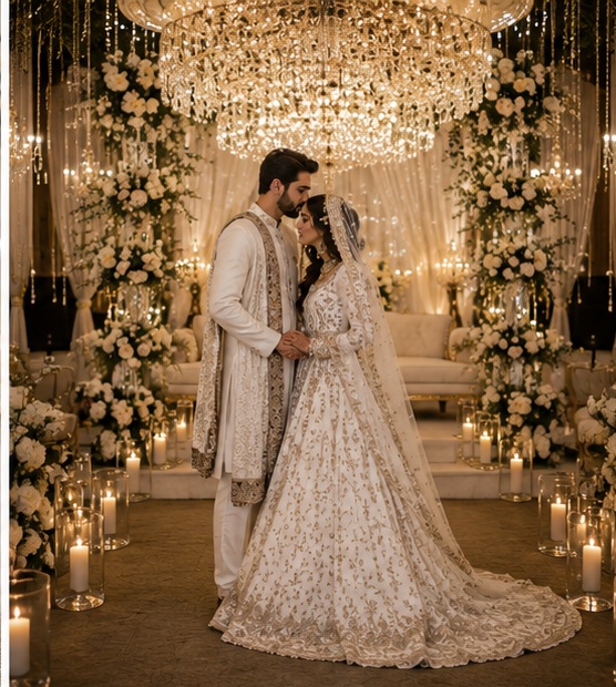 Couple during an elegant traditional wedding ceremony